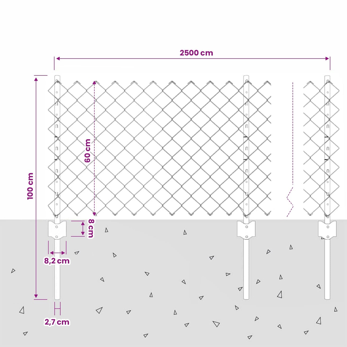 Kettenzaun mit Pfosten 25 x 0,6 m PVC-beschichteter Stahl Grau
