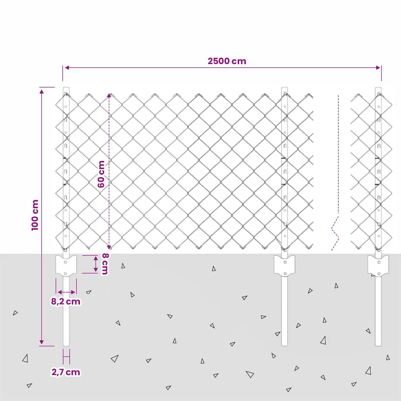 Kettenzaun mit Pfosten 25 x 0,6 m PVC-beschichteter Stahl Grau