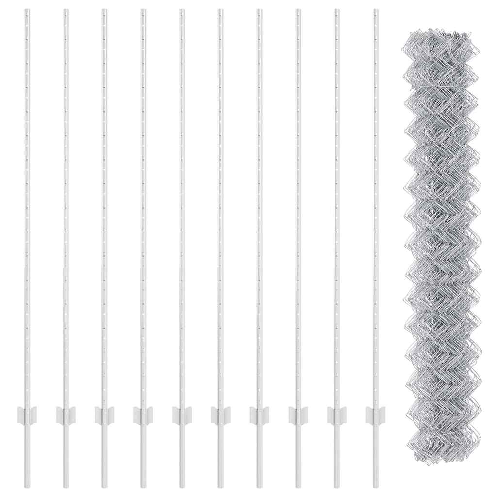 Zaun mit Pfosten Silber