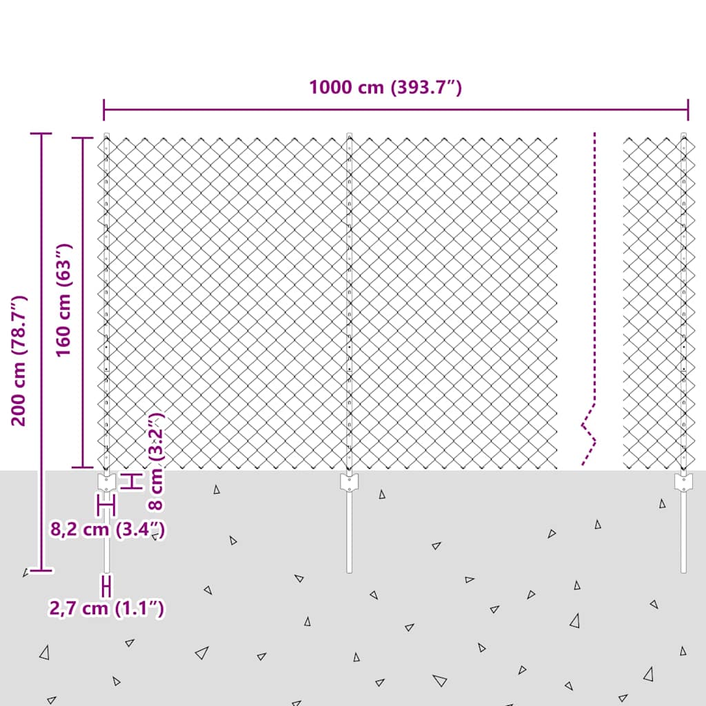 Zaun mit Pfosten Silber