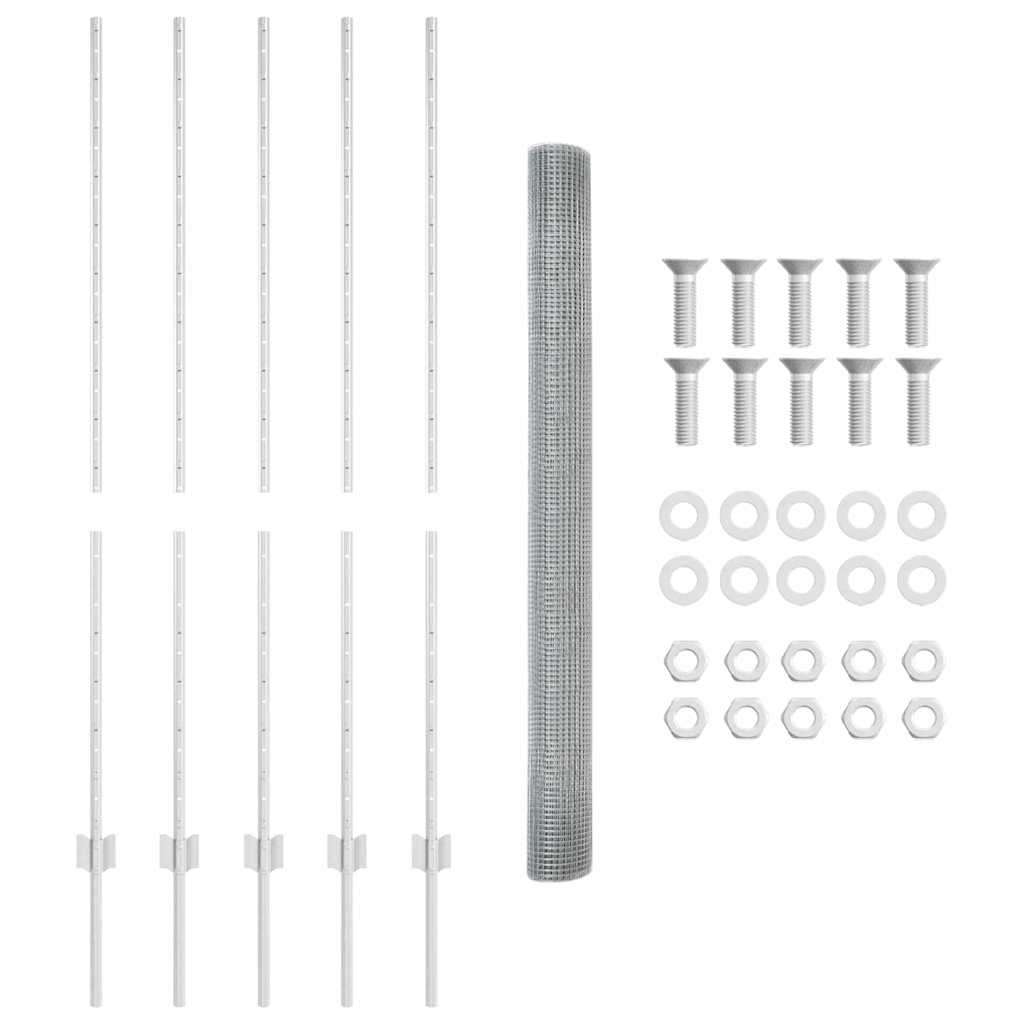 Zaun mit Pfosten Silber