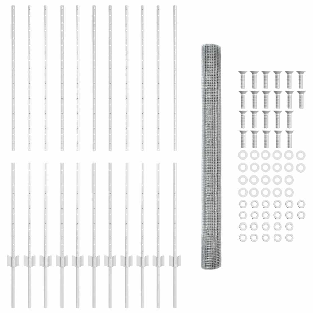 Zaun mit Pfosten Silber
