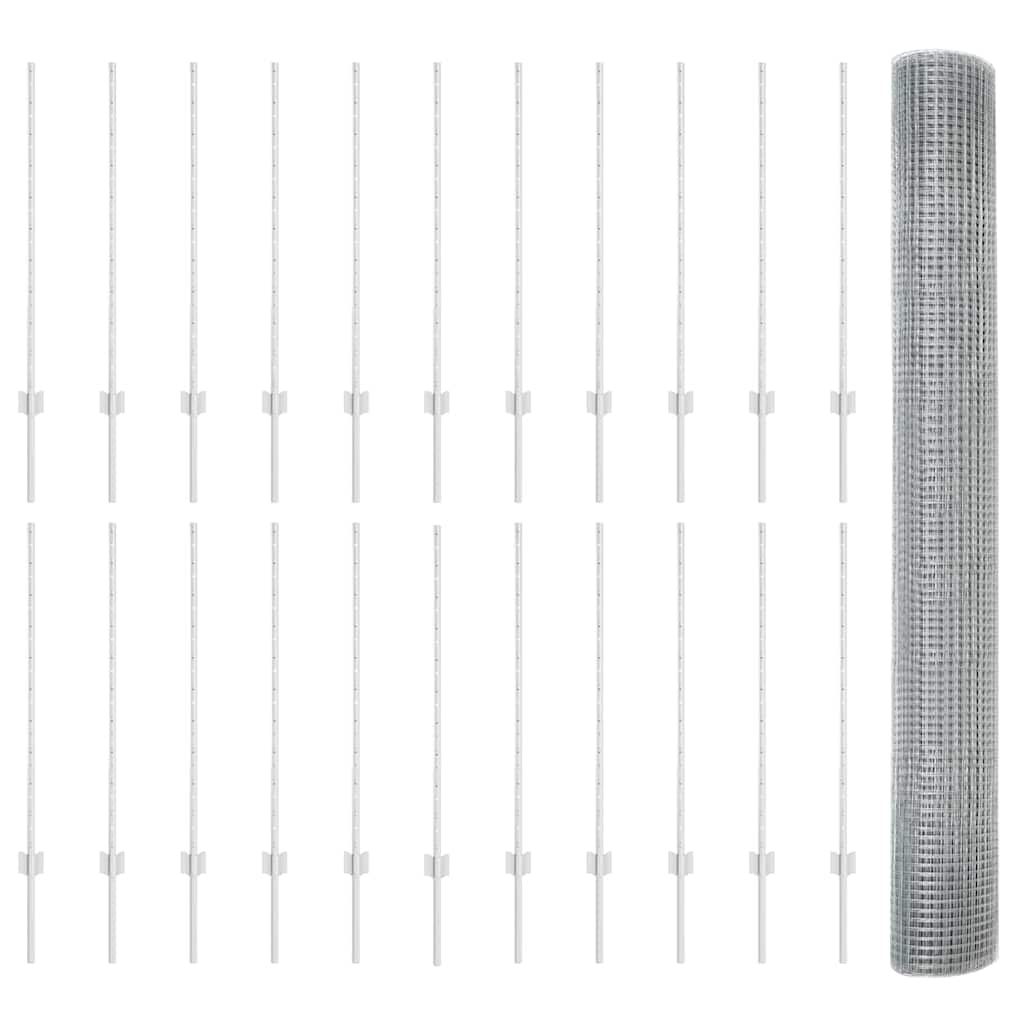 Zaun mit Pfosten Silber