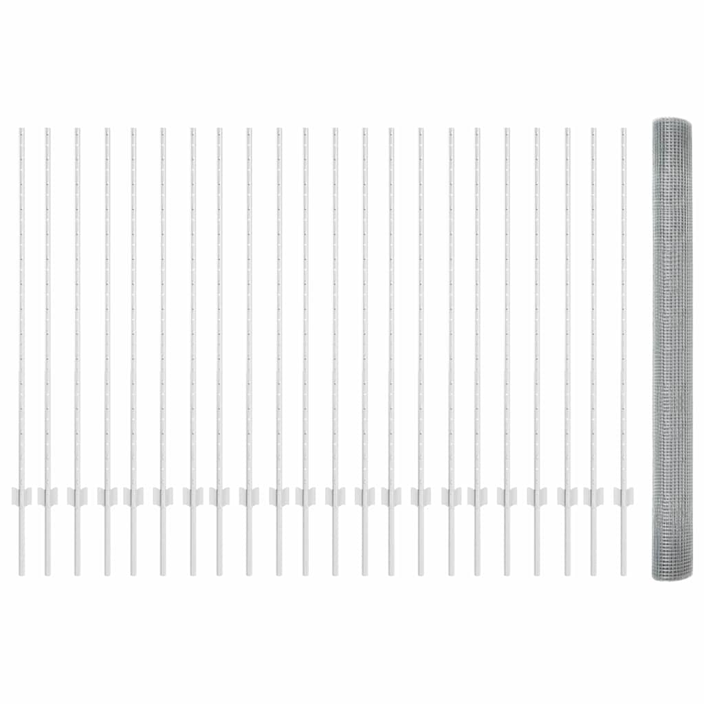 Zaun mit Pfosten Silber