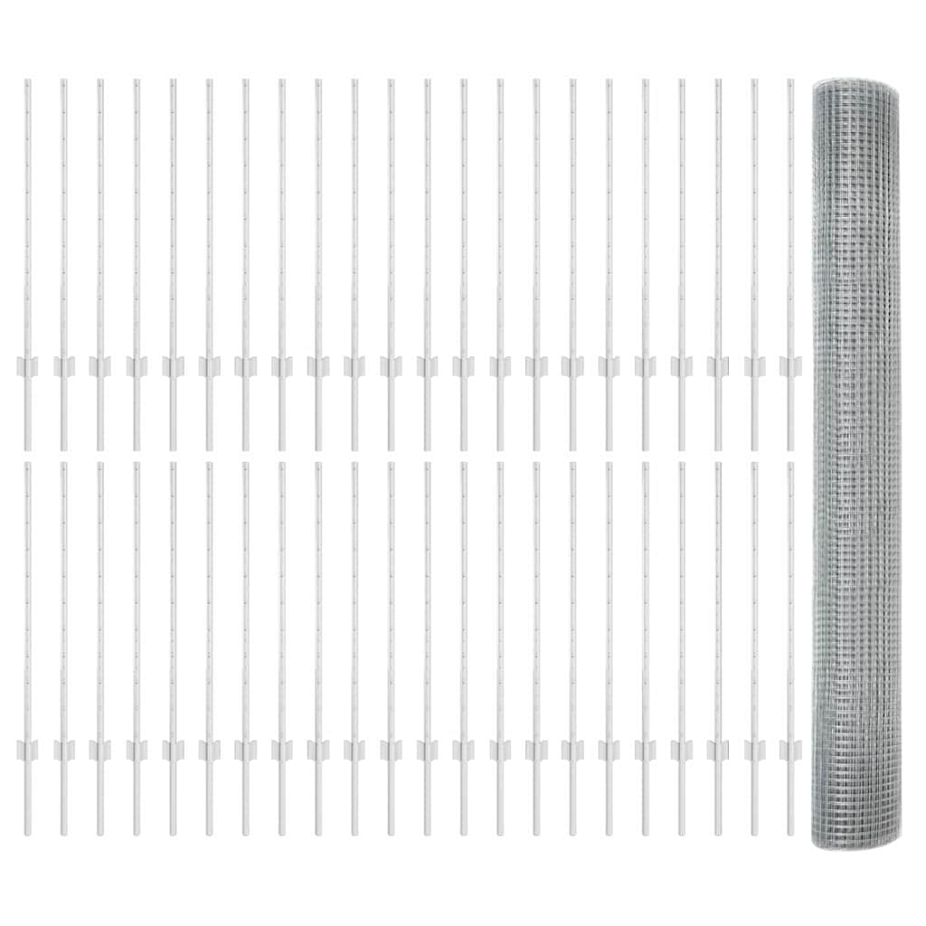 Zaun mit Pfosten Silber