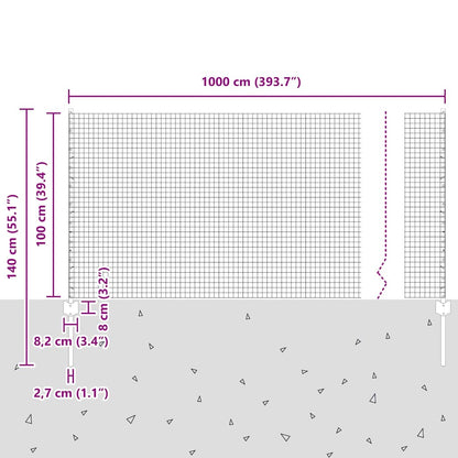 Geschweißter Drahtzaun mit Pfosten 10 x 1 m Verzinkter Stahl