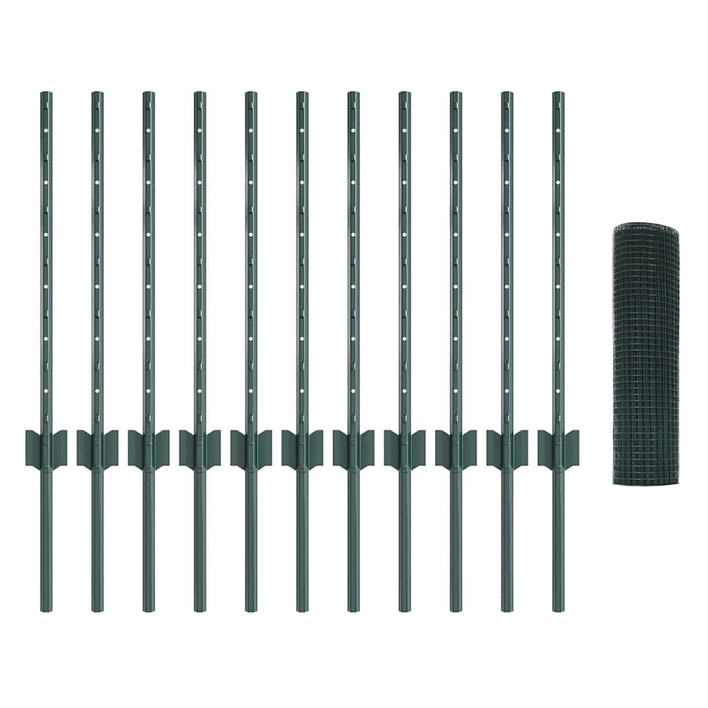 Schweißdrahtzaun mit Pfosten 0,6 x 25 m Stahl und PVC Grün Netz