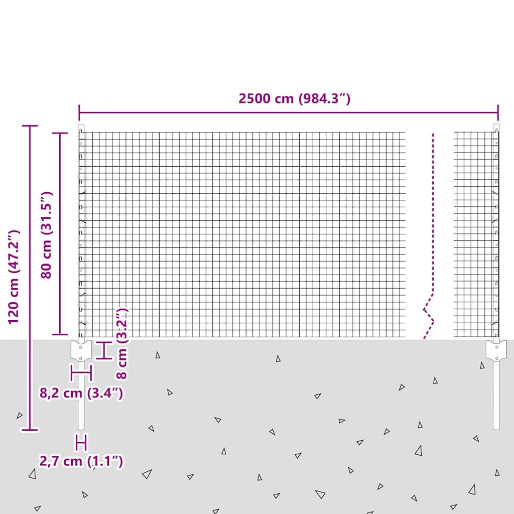 Schweißdrahtzaun mit Pfosten 25 x 0,8 m PVC-beschichteter Stahl