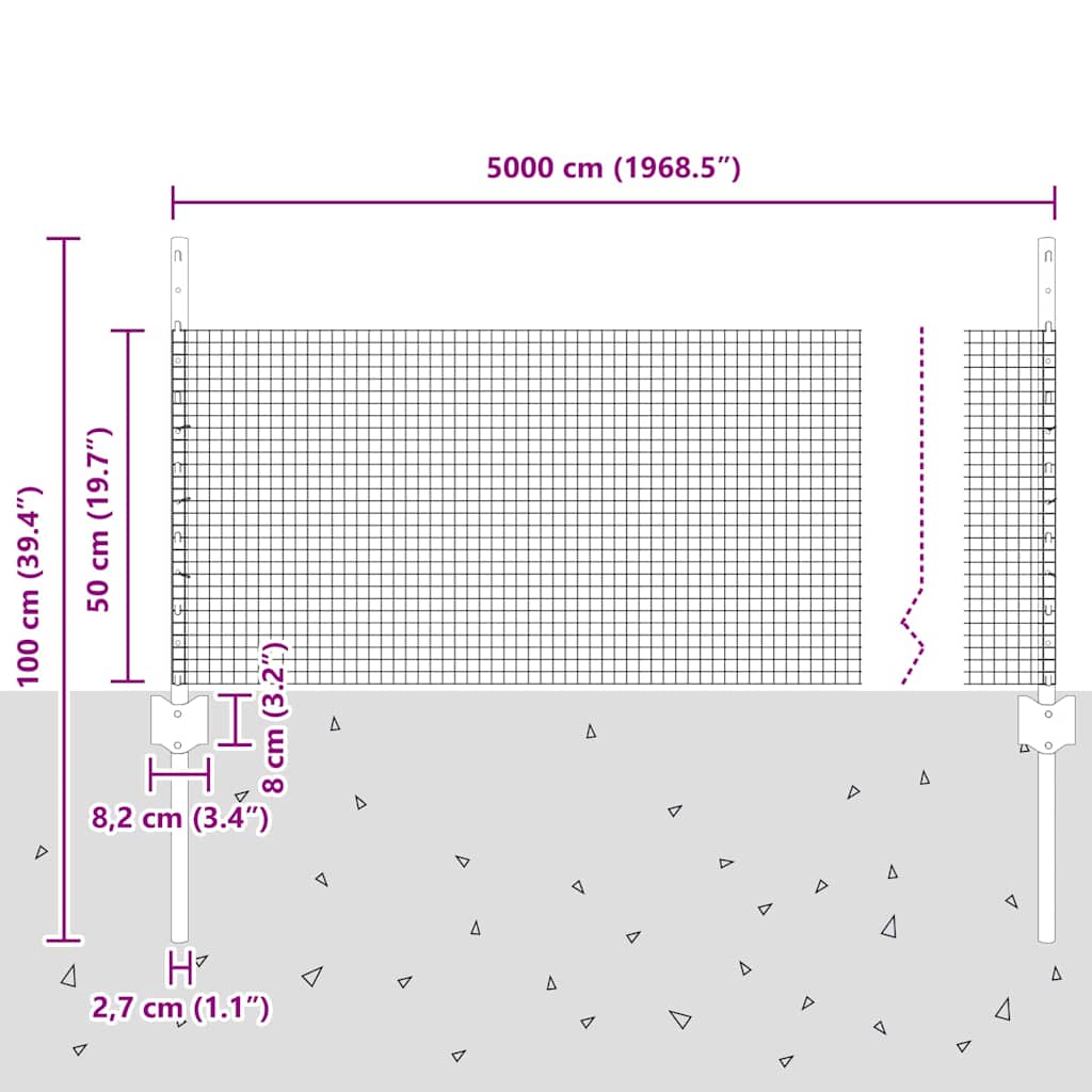 Schweißdrahtzaun mit Pfosten 50 x 0,5 m PVC-beschichteter Stahl