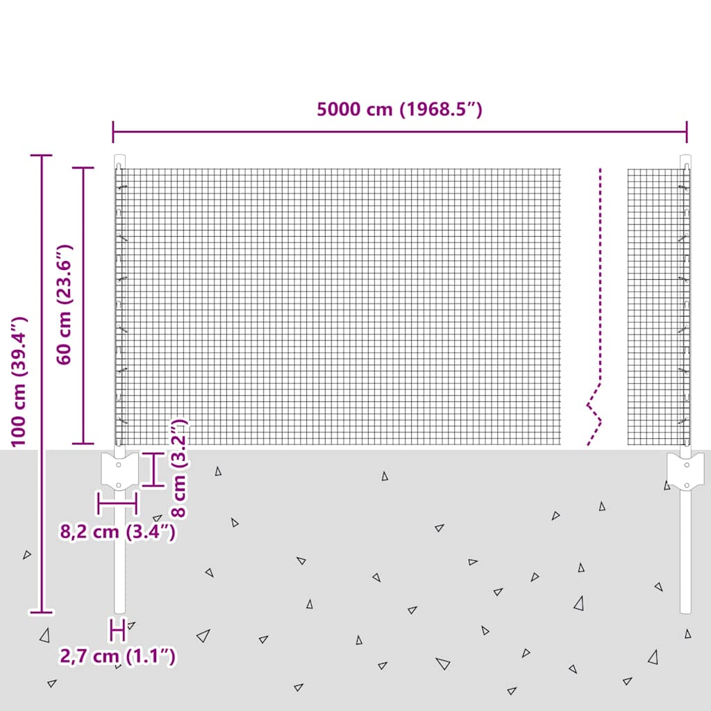 Schweißdrahtzaun mit Pfosten 50 x 0,6 m PVC-beschichteter Stahl