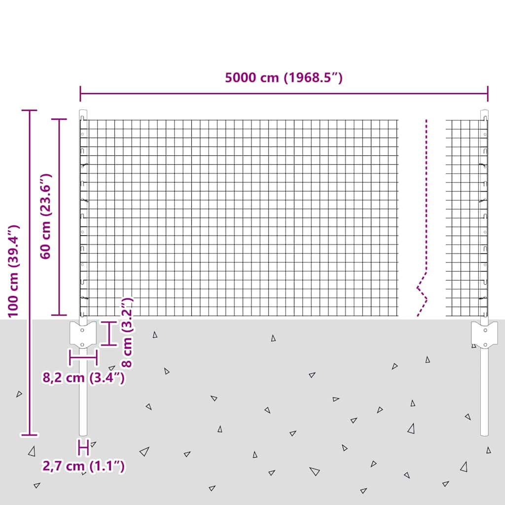 Schweißdrahtzaun mit Pfosten 50 x 0,6 m PVC-beschichteter Stahl