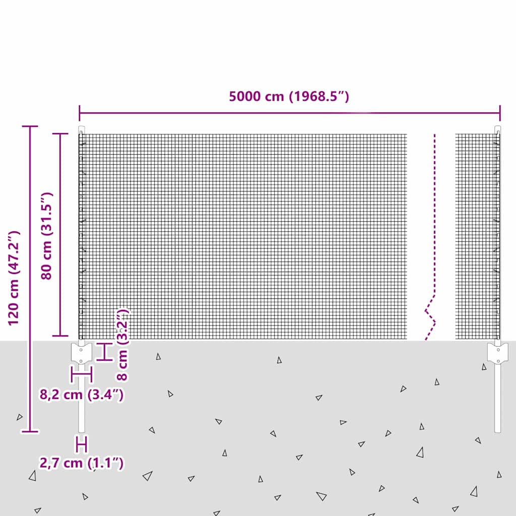 Schweißdrahtzaun mit Pfosten 50 x 0,8 m PVC-beschichteter Stahl