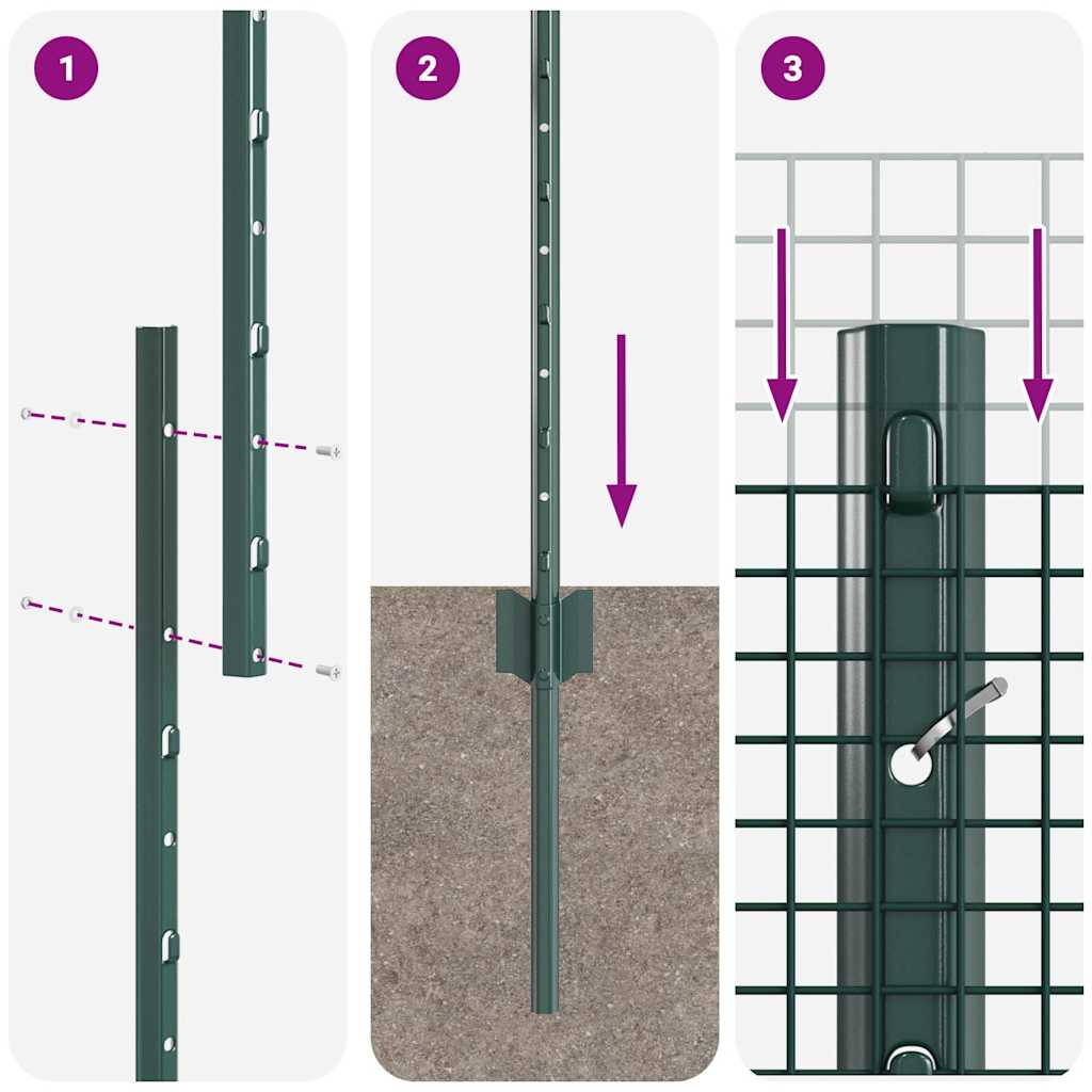 Geschweißter Drahtzaun mit Pfosten 50 x 1 m Grün Netz