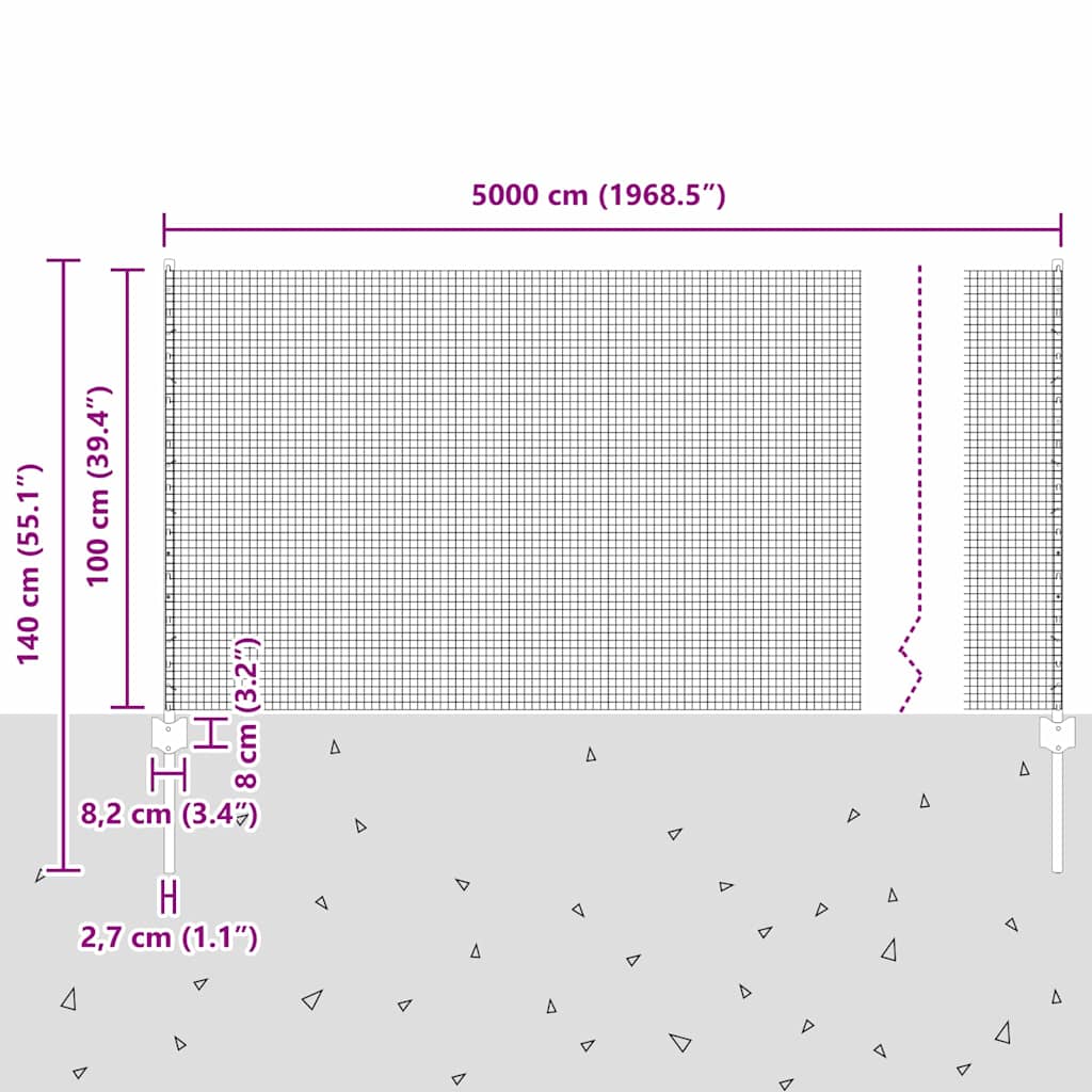 Geschweißter Drahtzaun mit Pfosten 50 x 1 m Grün Netz