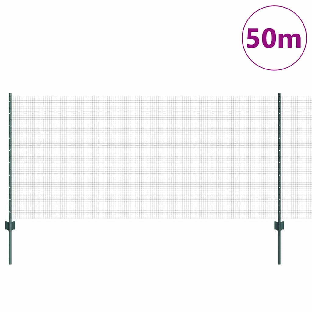 Geschweißter Drahtzaun mit Pfosten 50 x 1 m Grün Netz