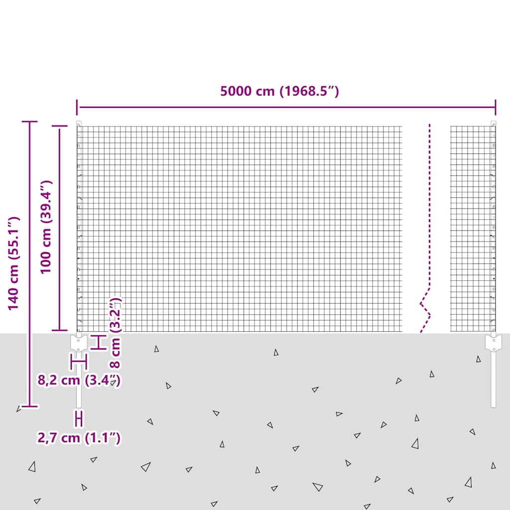 Schweißdrahtzaun mit Pfosten 50 x 1 m PVC-beschichteter Stahl