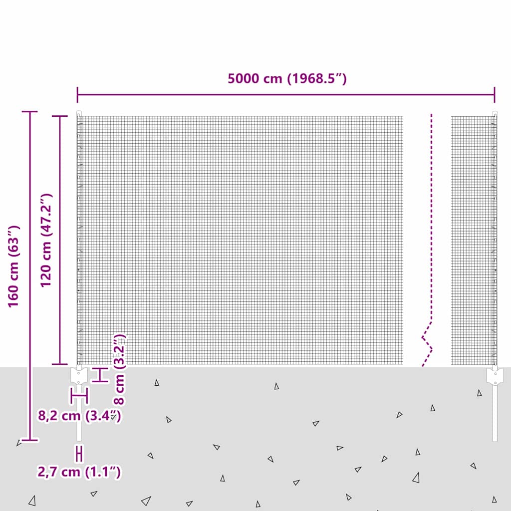 Schweißdrahtzaun mit Pfosten 50 x 1,2 m PVC-beschichteter Stahl