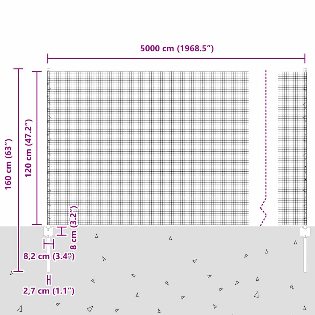 Schweißdrahtzaun mit Pfosten 50 x 1,2 m PVC-beschichteter Stahl