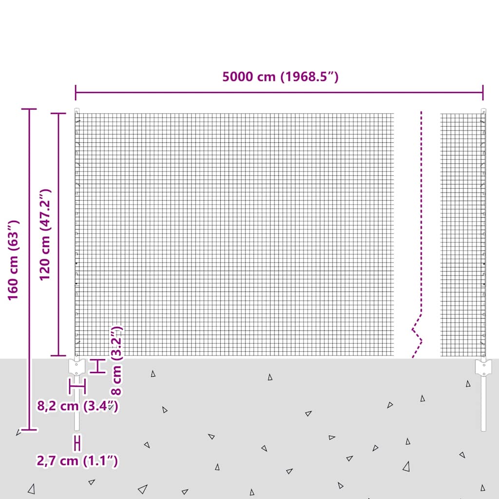 Schweißdrahtzaun mit Pfosten 50 x 1,2 m PVC-beschichteter Stahl