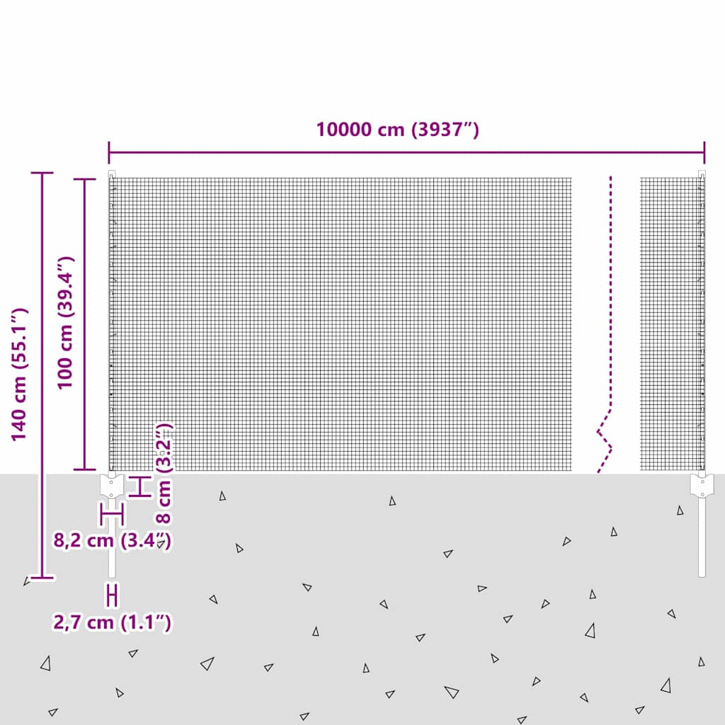 Schweißdrahtzaun mit Pfosten 100 x 1 m PVC-beschichteter Stahl