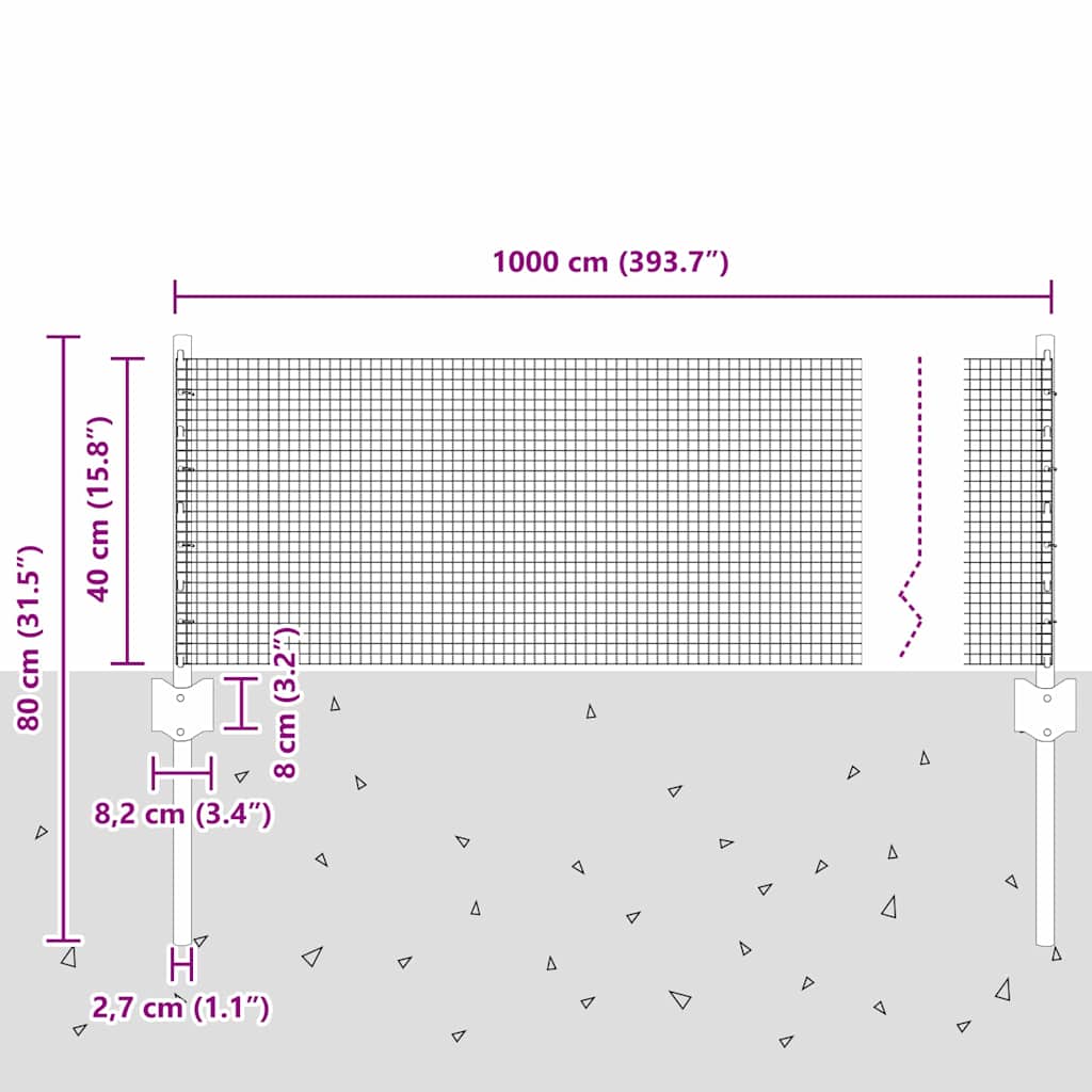Schweißdrahtzaun mit Pfosten 10 x 0,4 m PVC-beschichteter Stahl