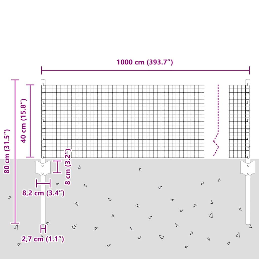 Schweißdrahtzaun mit Pfosten 10 x 0,4 m PVC-beschichteter Stahl