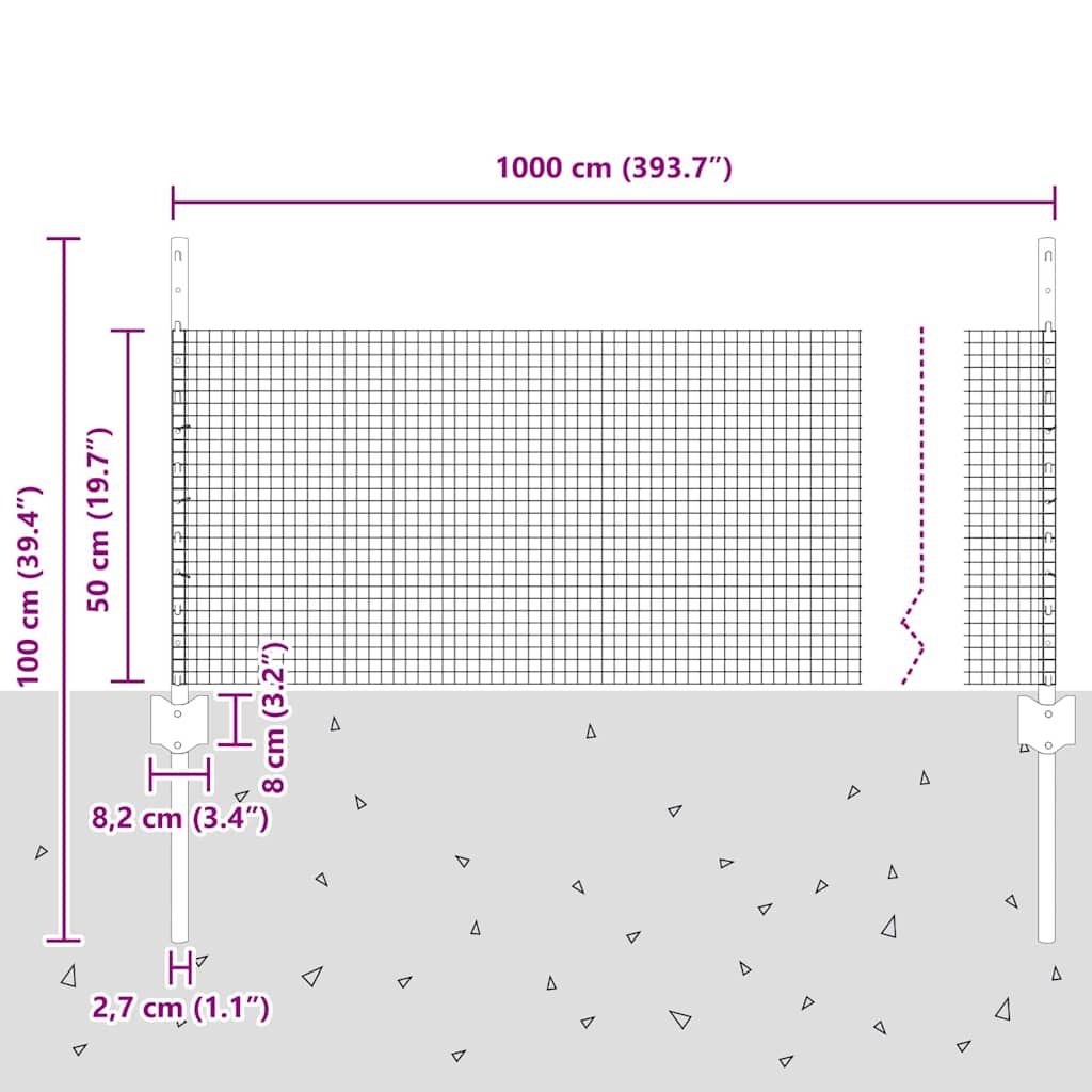 Schweißdrahtzaun mit Pfosten 10 x 0,5 m (B x H)
