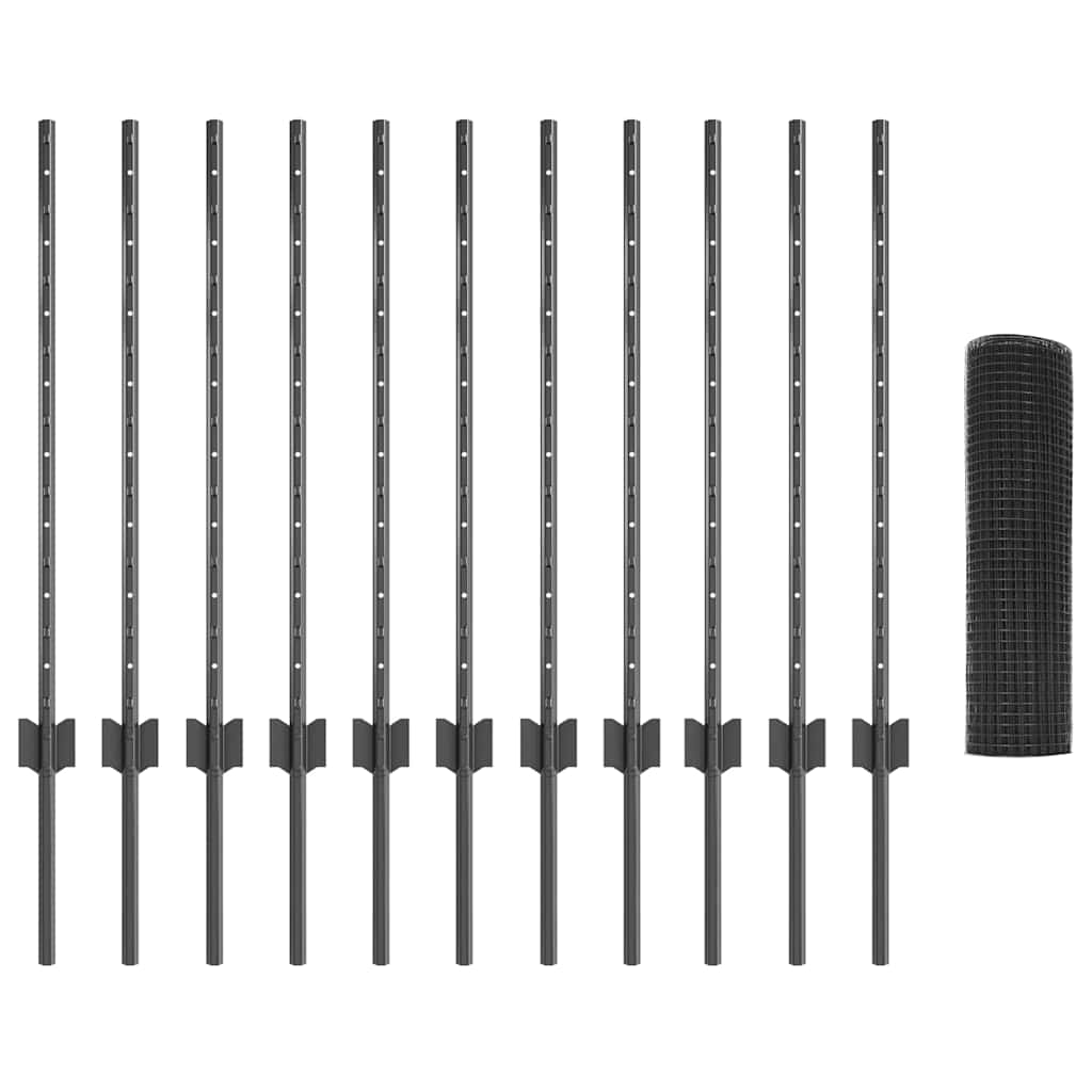 Schweißdrahtzaun mit Pfosten 25 x 0,8 m PVC-beschichteter Stahl