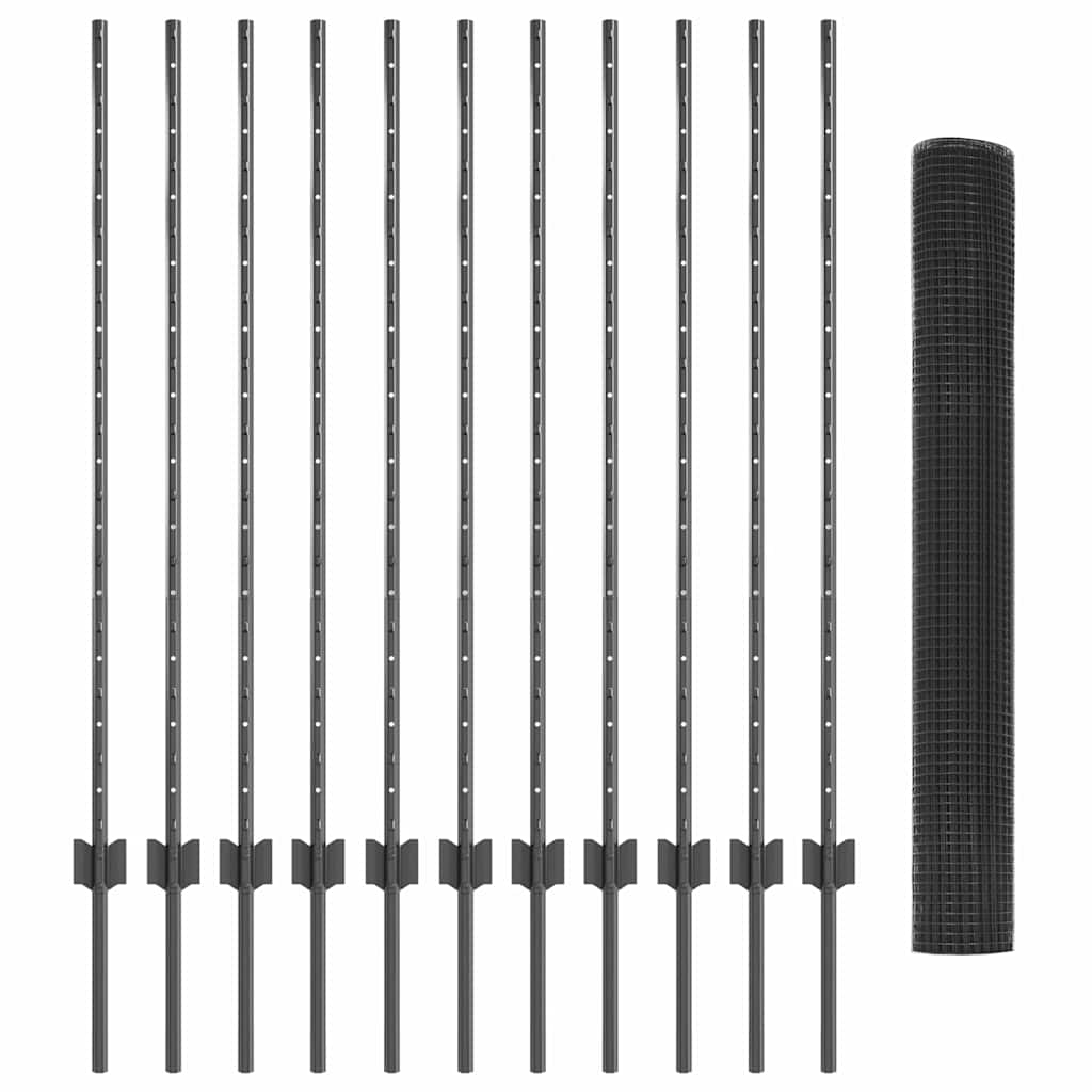 Schweißdrahtzaun mit Pfosten 25 x 1,2 m PVC-beschichteter Stahl