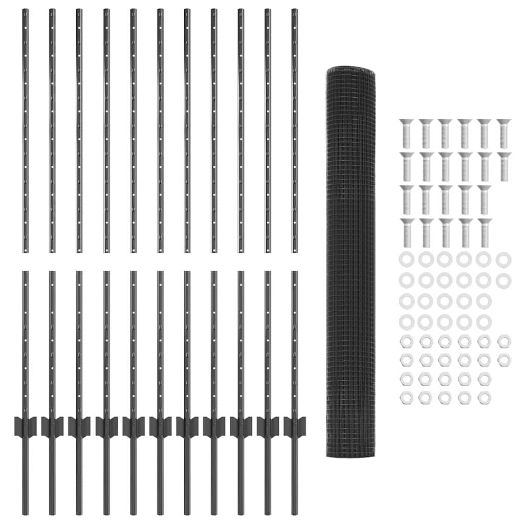 Schweißdrahtzaun mit Pfosten 25 x 1,2 m PVC-beschichteter Stahl