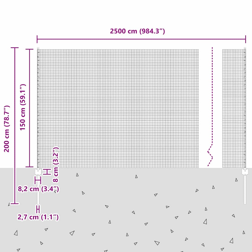 Schweißdrahtzaun mit Pfosten 25 x 1,5 m (B x H)