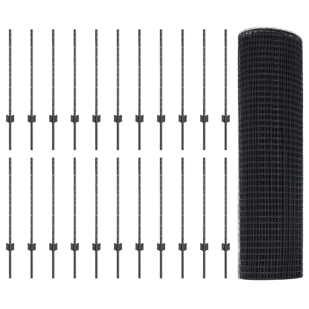 Schweißdrahtzaun mit Pfosten 50 x 0,8 m PVC-beschichteter Stahl