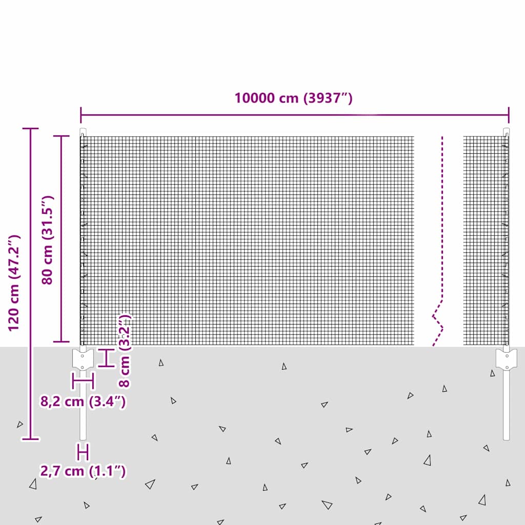 Schweißdrahtzaun mit Pfosten 100 x 0,8 m Grau Netz