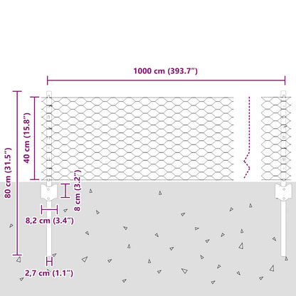 Sechseckzaun mit Pfosten 10 x 0,4 m PVC-beschichteter Stahl