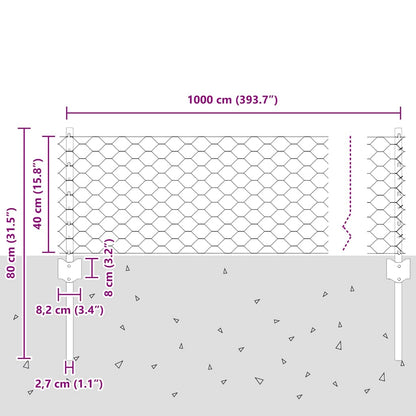 Sechseckzaun mit Pfosten 10 x 0,4 m PVC-beschichteter Stahl