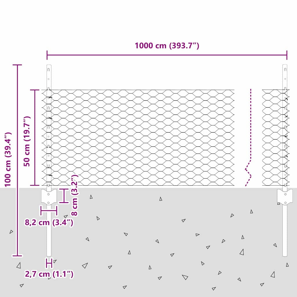 Geschweißter Drahtzaun 10 x 0,5 m (B x H)