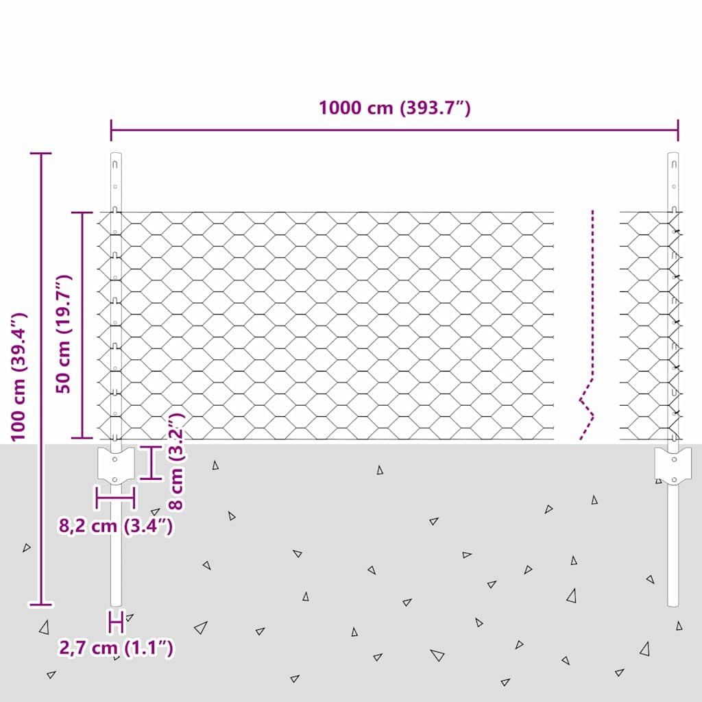 Geschweißter Drahtzaun 10 x 0,5 m (B x H)