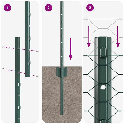 Sechseckzaun mit Pfosten 10 x 1 m PVC-beschichteter Stahl Grün