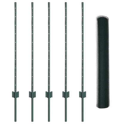 Sechseckzaun mit Pfosten 10 x 1 m PVC-beschichteter Stahl Grün