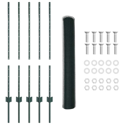 Sechseckzaun mit Pfosten 10 x 1 m PVC-beschichteter Stahl Grün
