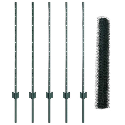 Sechseckzaun mit Pfosten 10 x 1 m PVC-beschichteter Stahl Grün