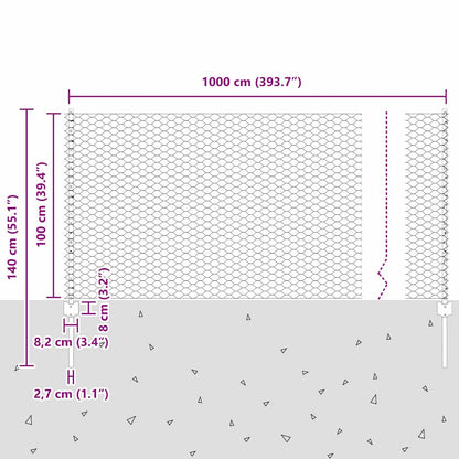 Sechseckzaun mit Pfosten 10 x 1 m PVC-beschichteter Stahl Grün