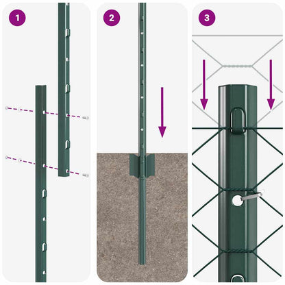 Sechseckzaun mit Pfosten 10 x 1 m PVC-beschichteter Stahl Grün