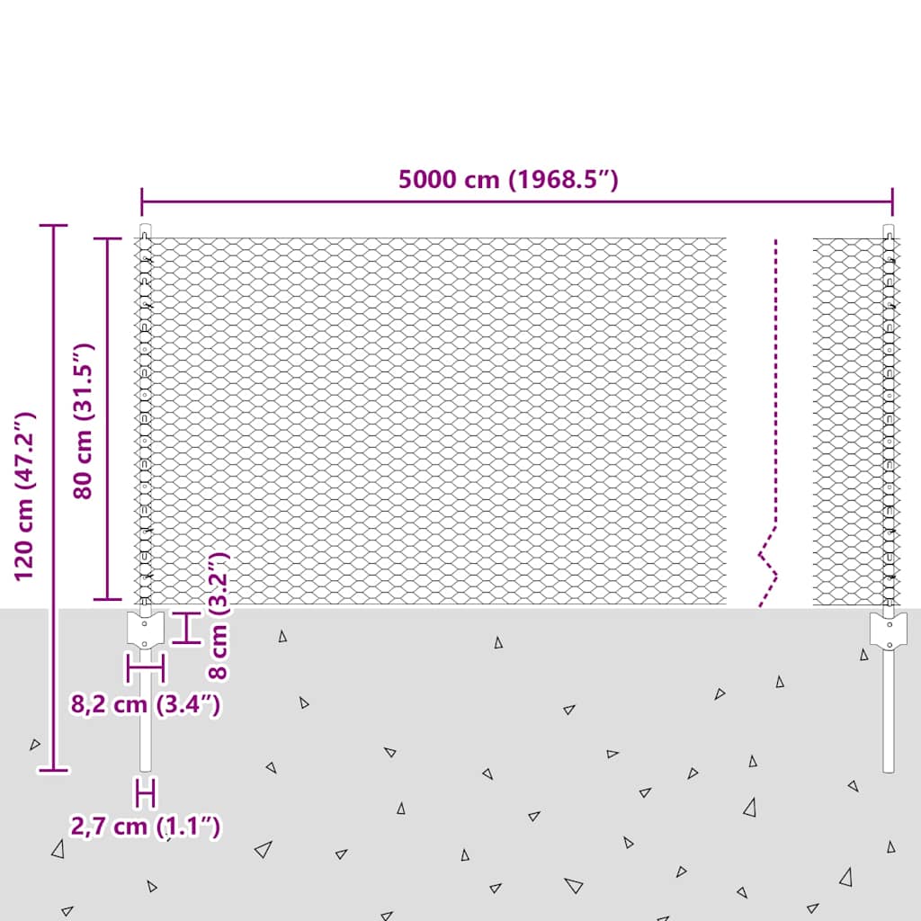 Geschweißter Drahtzaun 50 x 0,8 m (B x H)