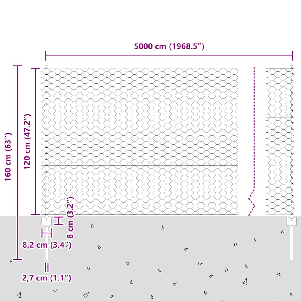 Geschweißter Drahtzaun 50 x 1,2 m (B x H)