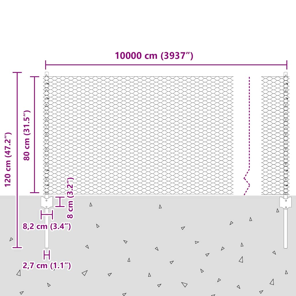 Geschweißter Drahtzaun 100 x 0,8 m (B x H)