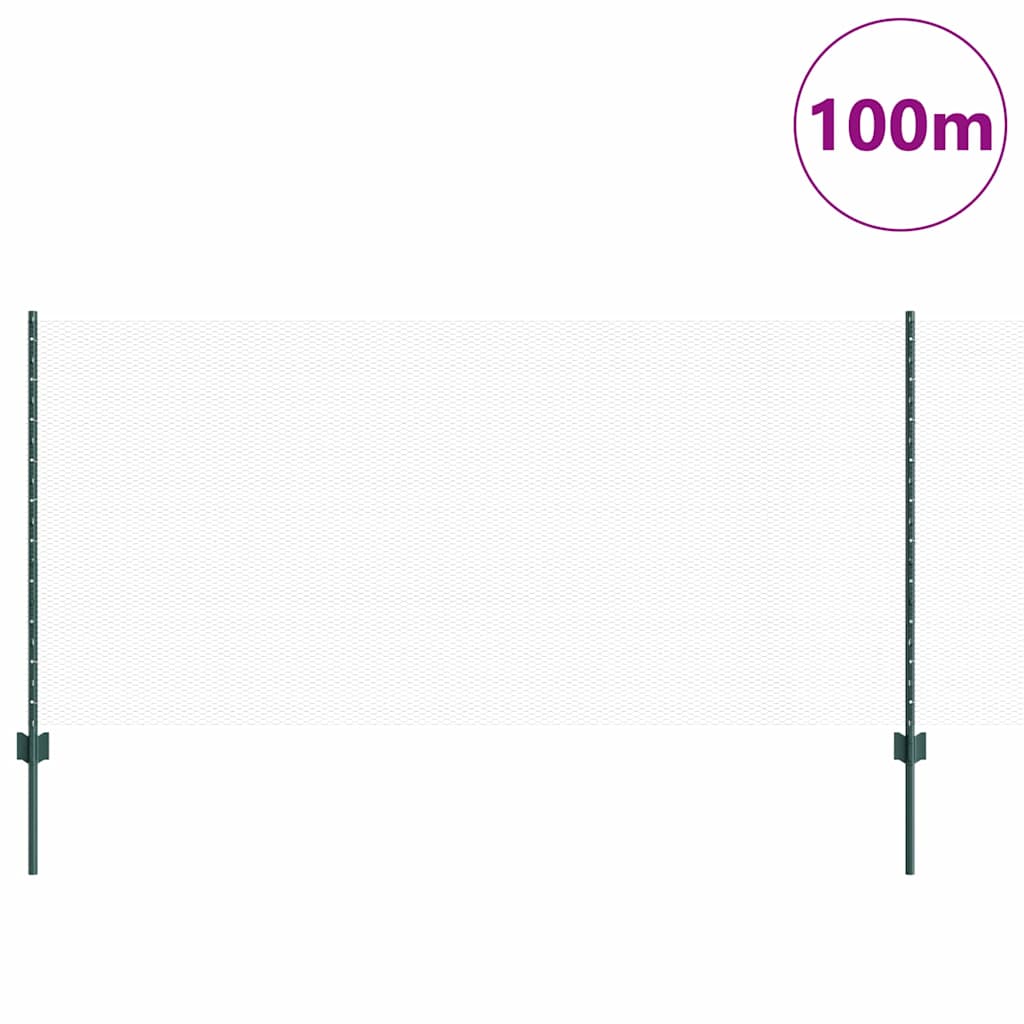 Sechseckzaun mit Pfosten 100 x 1 m PVC-beschichteter Stahl Grün
