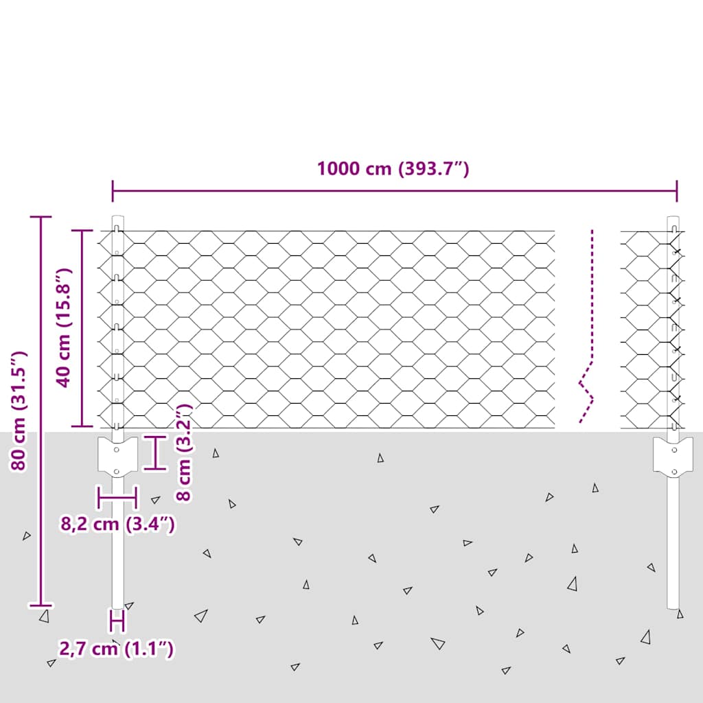 Sechseckzaun mit Pfosten 10 x 0,4 m PVC-beschichteter Stahl