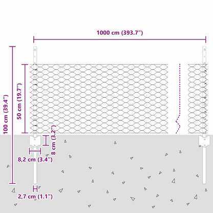 Sechseckzaun mit Pfosten 10 x 0,5 m PVC-beschichteter Stahl