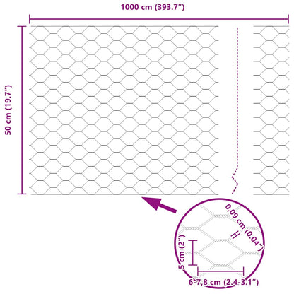 Sechseckzaun mit Pfosten 10 x 0,5 m PVC-beschichteter Stahl